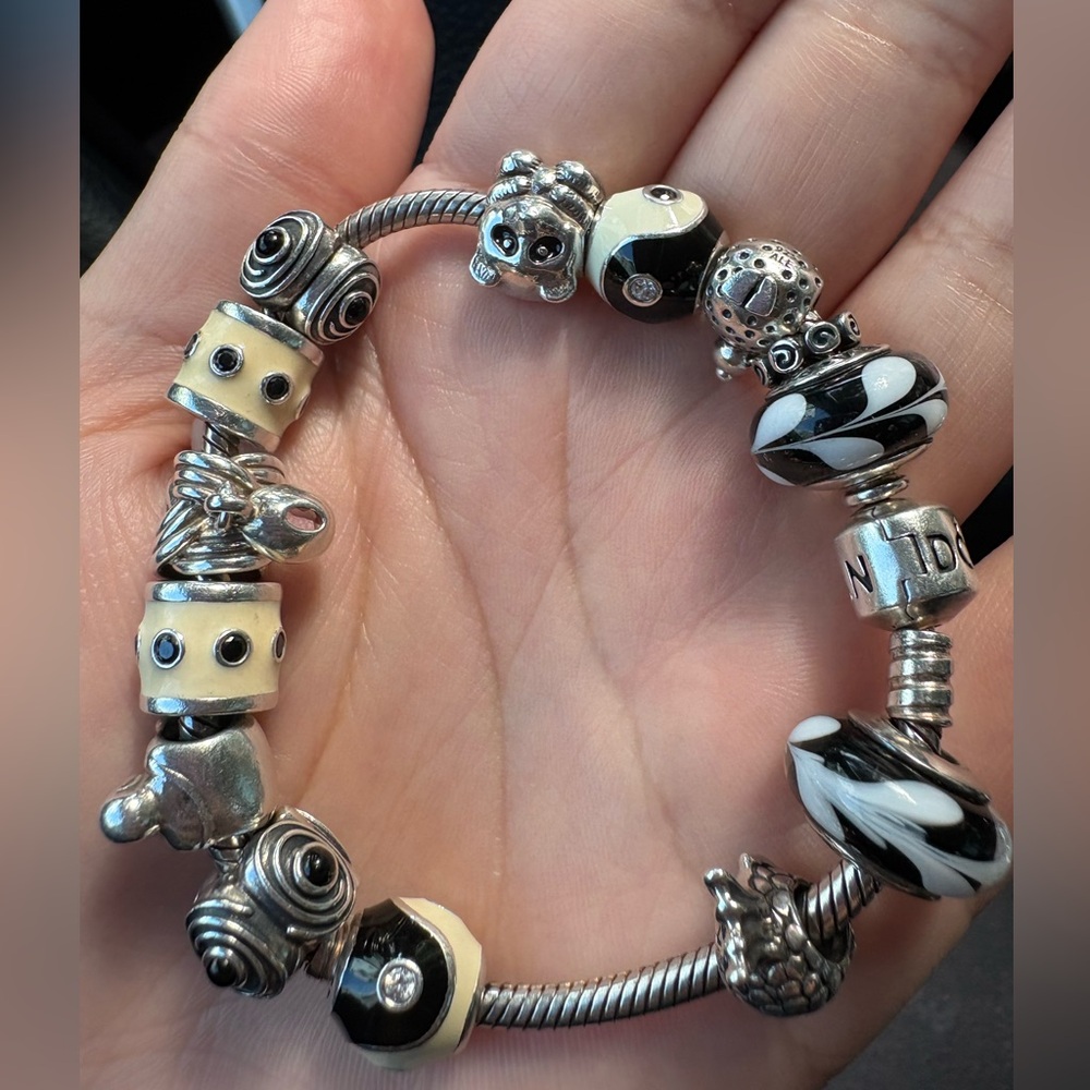 Bundle Pandora Elegant Silver and Black Charm Bracelet 14 charms